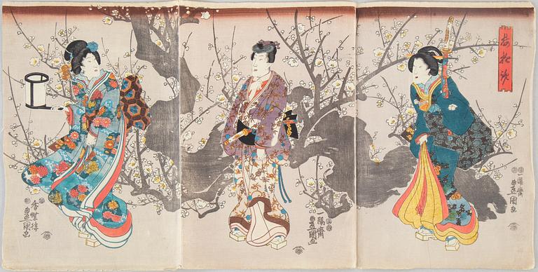 UTAGAWA KUNISADA (TOYOKUNI III) (1786–1864), a Japanese triptych, Meiji (1868-1912).