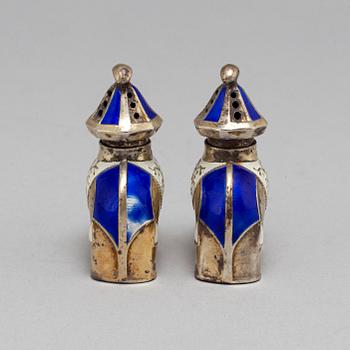 J TOSTRUP, a pair of silver and enamel salts. Oslo, circa 1930.