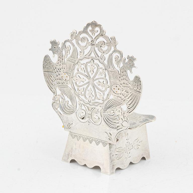 A Russian silver salt-chair, Moscow 1869.