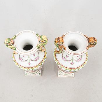 Urns a pair Capo Di Monte, Napoli-like marking, Italy, 20th century porcelain.