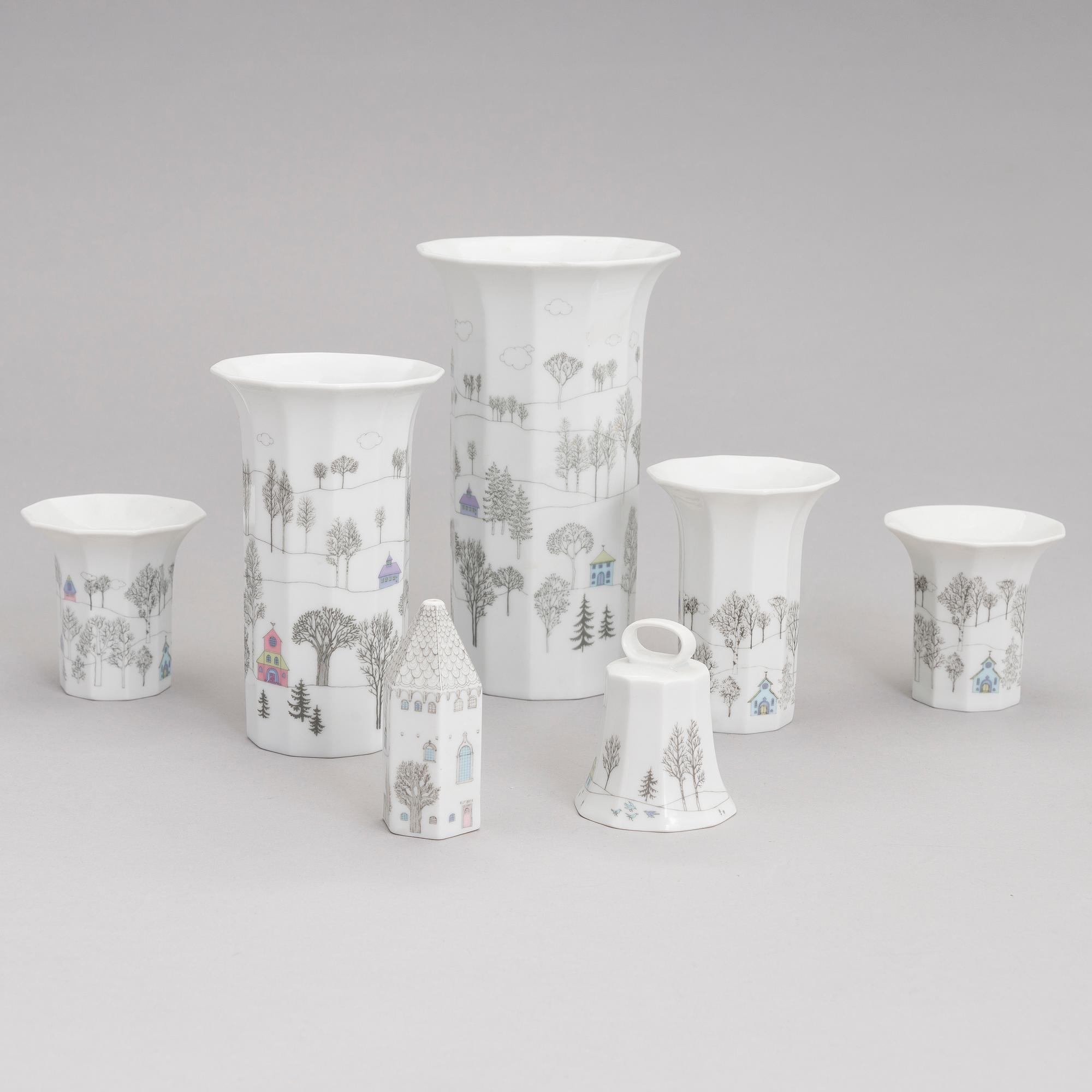 TAPIO WIRKKALA ja RUT BRYK. Posliiniesineitä. 7 osaa. "Winterreise" & "Polygon". Rosenthal. 1900-luvun loppu.