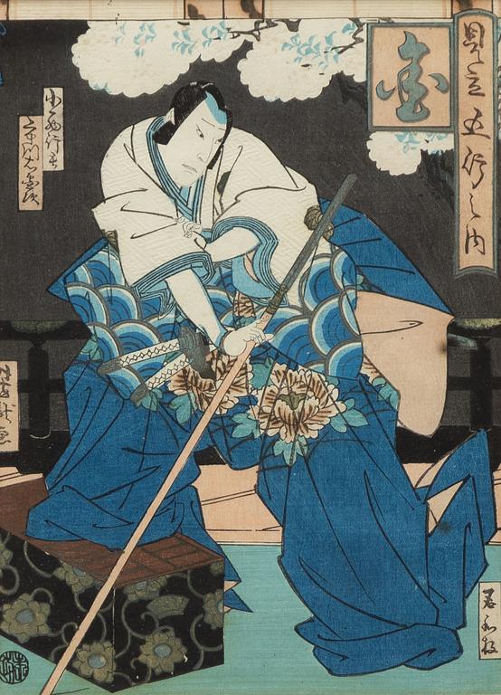 Utagawa Kunisada, 'Ghost', 'Warrior' and Yoshitaki 'Kabuki actor'.