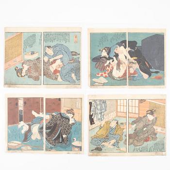 14 Japanese wood block prints, 19th Century.