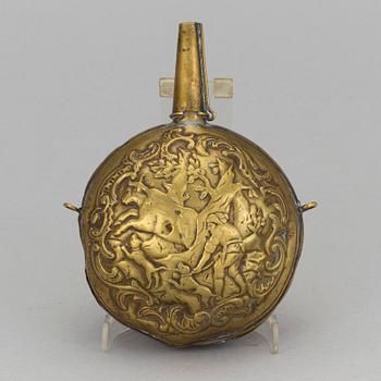 A mid 18th century brass powder flask.