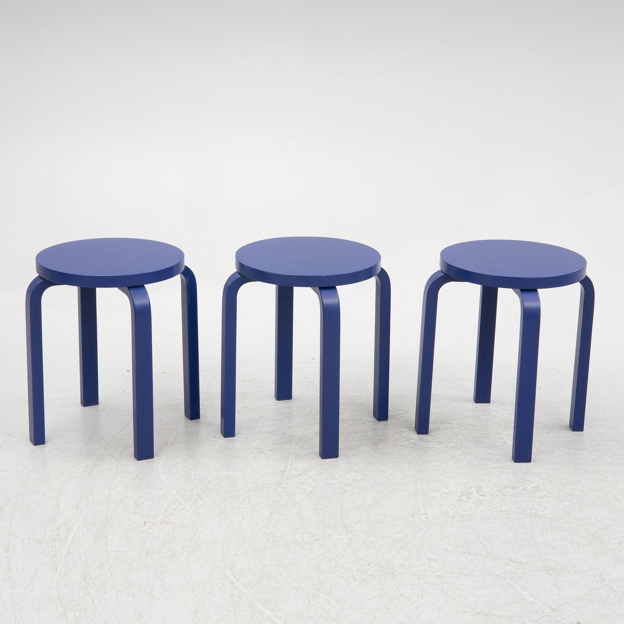 Alvar Aalto, a set of three model '60' stools, Artek, Finland 2011.