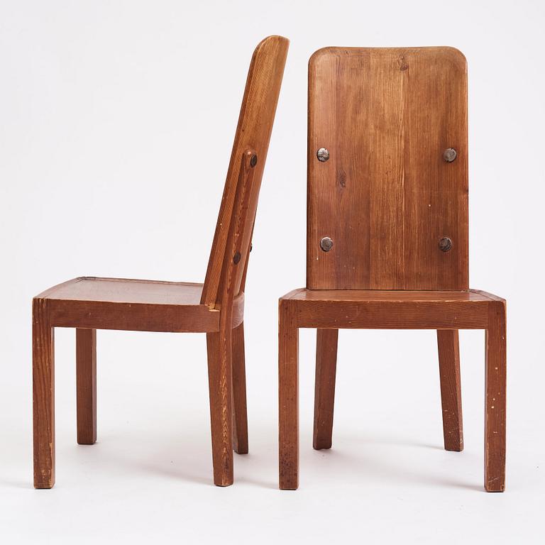 Axel Einar Hjorth, a set of 6 stained pine 'Lovö' dining chairs, Nordiska Kompaniet, Sweden 1930s.