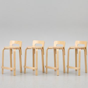 Alvar Aalto, four K65 bar stools, Artek, 2019.