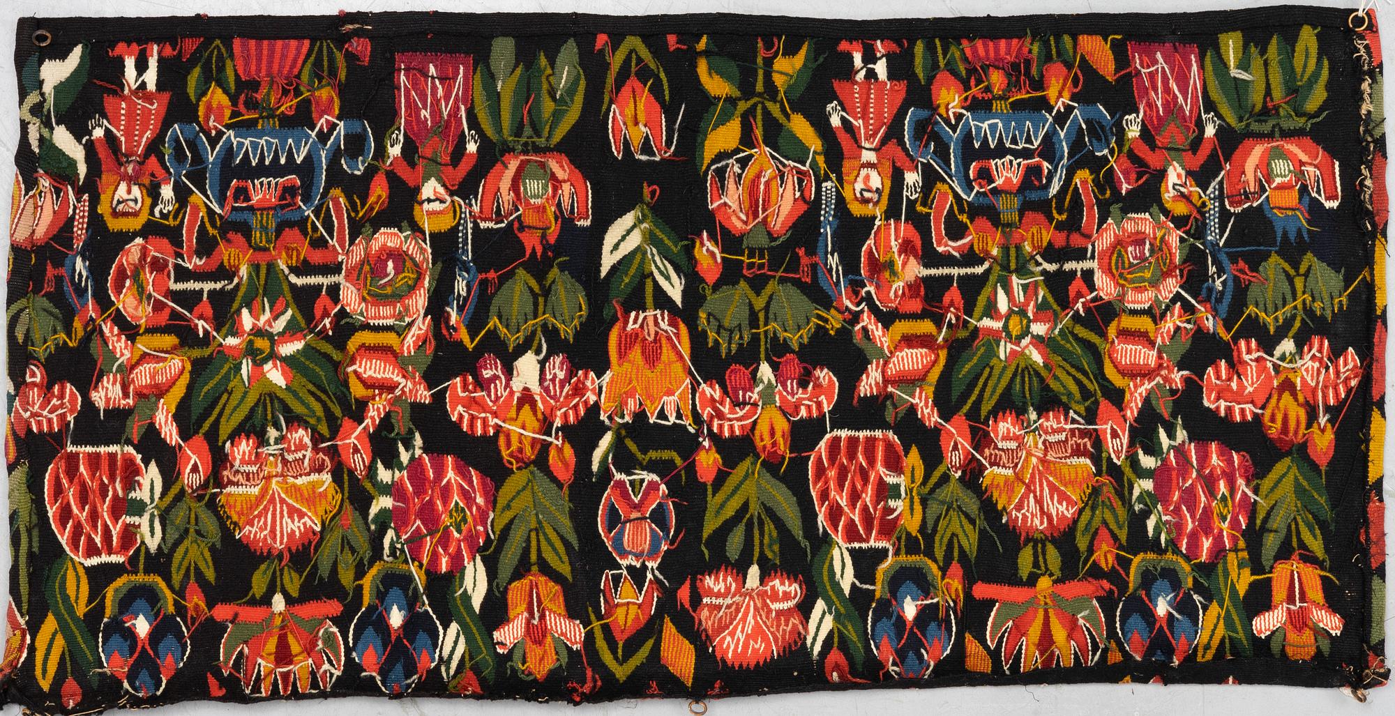 Åkdyna, "Urnor och par", flamskväv, ca 96 x 48,5 cm, Skåne 1800-tal.