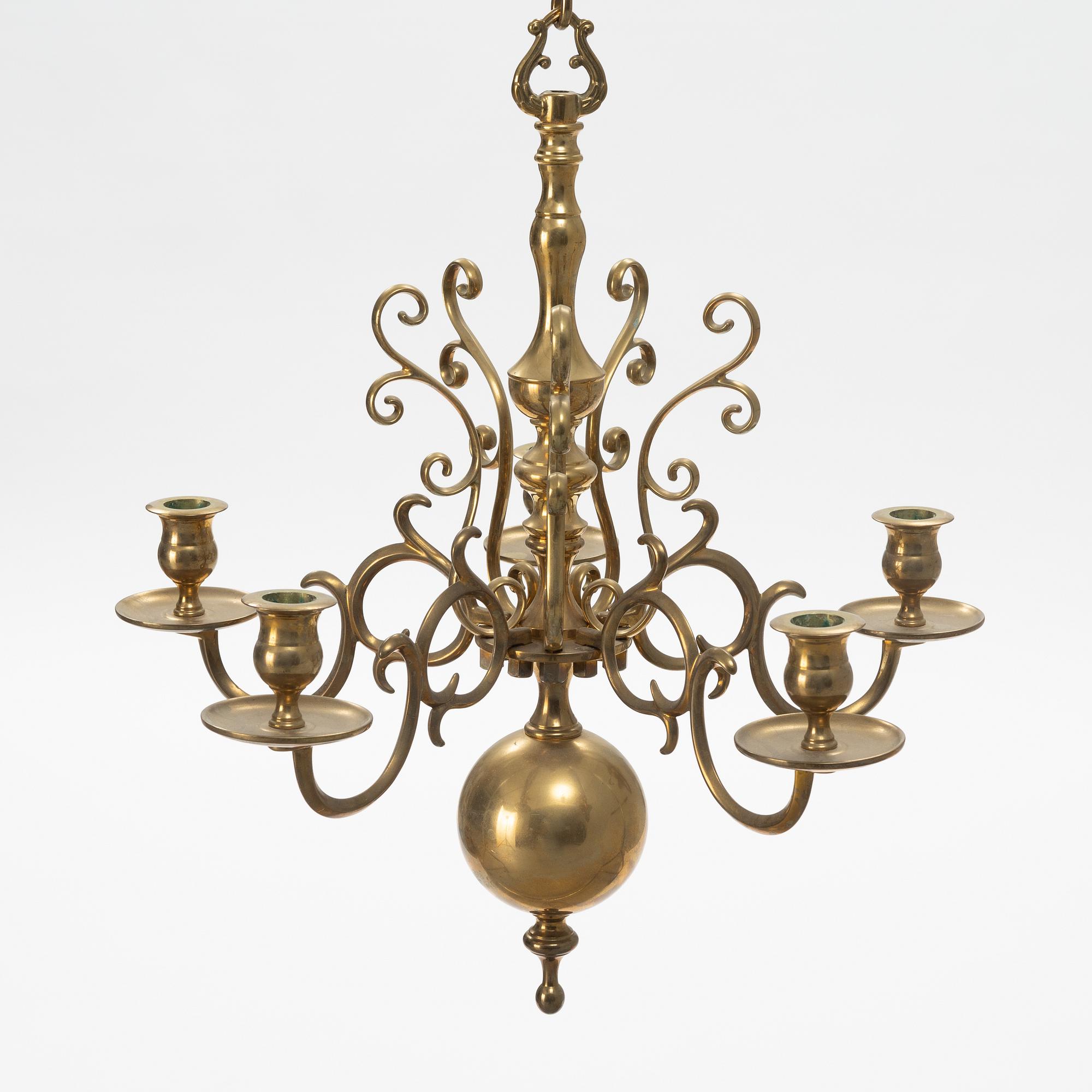 Ljuskrona, barockstil, mässing, modell no 205, Skultuna, 2002.