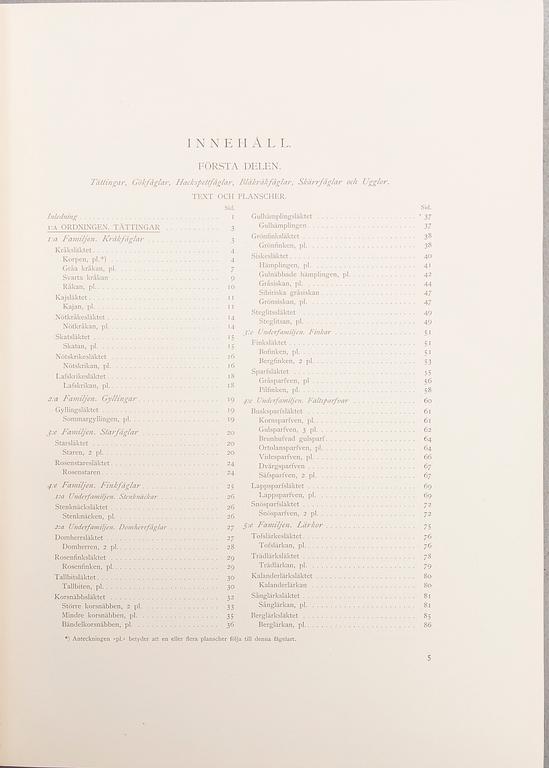 BOK, 3 vol, "Svenska fåglar", von Wright, M,W & F, Handkolorerade bibliofilutgåva, numerad nr 5, 1925.
