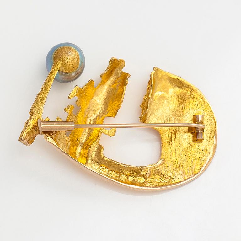 Björn Weckström, brosch "Solskeppet", 14K guld, odlad pärla, Lapponia 1968.