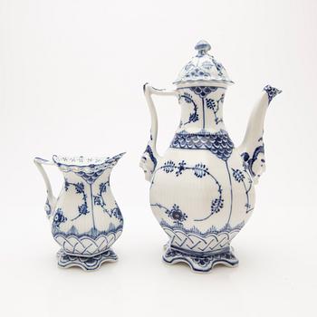 Coffee pot and cream jug, porcelain, "Musselmalet helblond", model 1030 and 1032, Royal Copenhagen, Denmark.