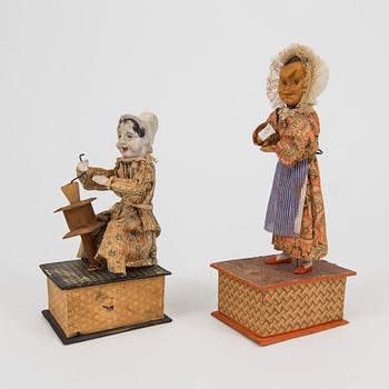 MEKANISKA FIGURER, 2 stycken, Sonneberg, Tyskland, 1800-talets andra hälft.