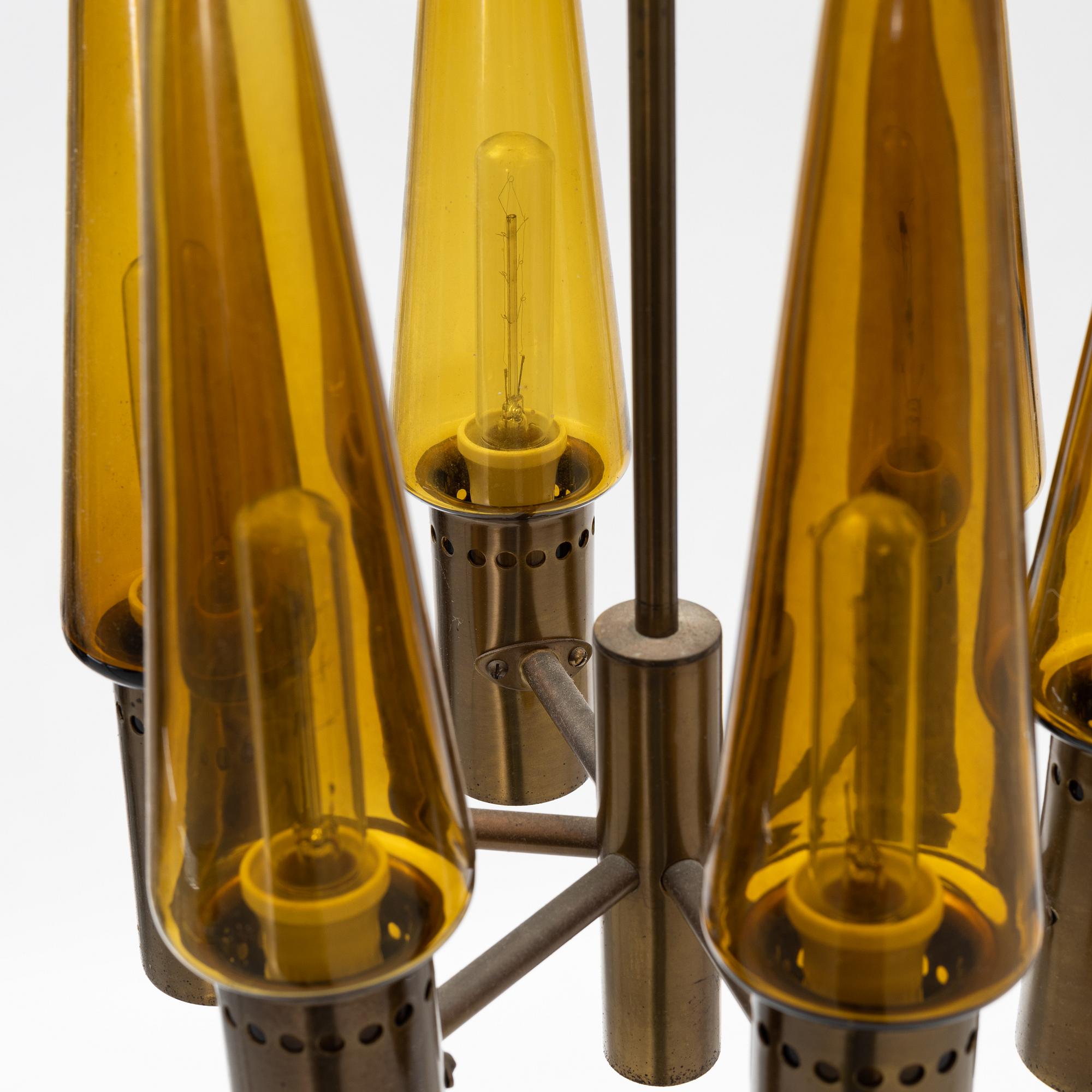 Hans-Agne Jakobsson, A brass and glass ceiling lamp, second half of the 20th Centry.