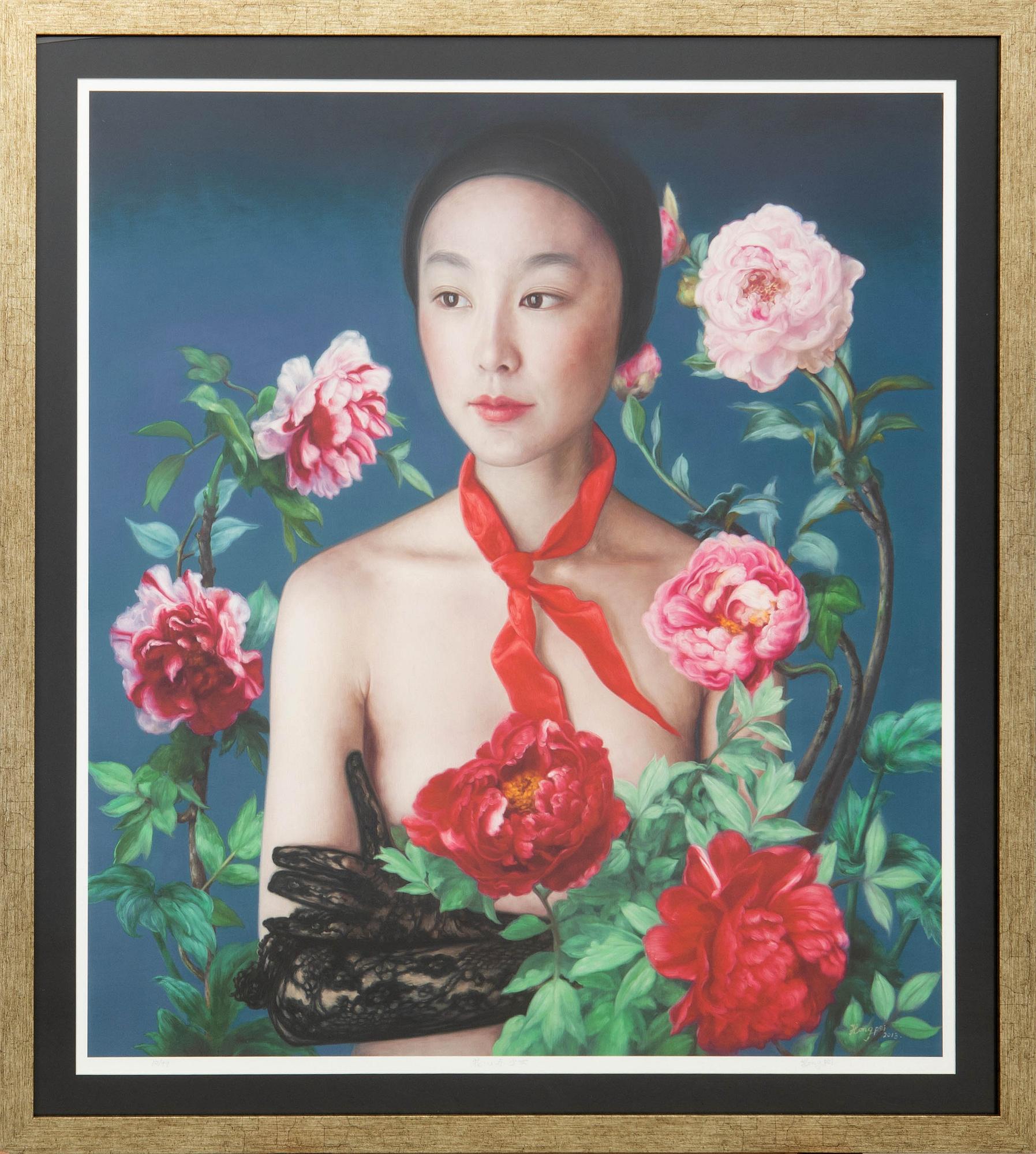 He Hongbei, Woman with Peonies 2013.