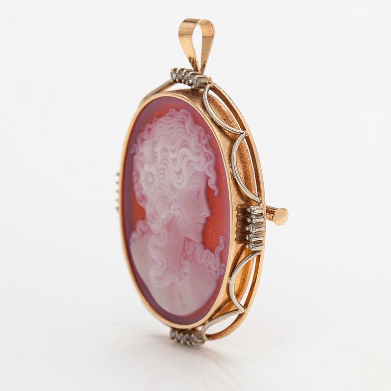 Hänge, 14K guld, agate cameo and diamonds ca. 0.20 ct in total. Einari Ailio, Jyväskylä 1985.