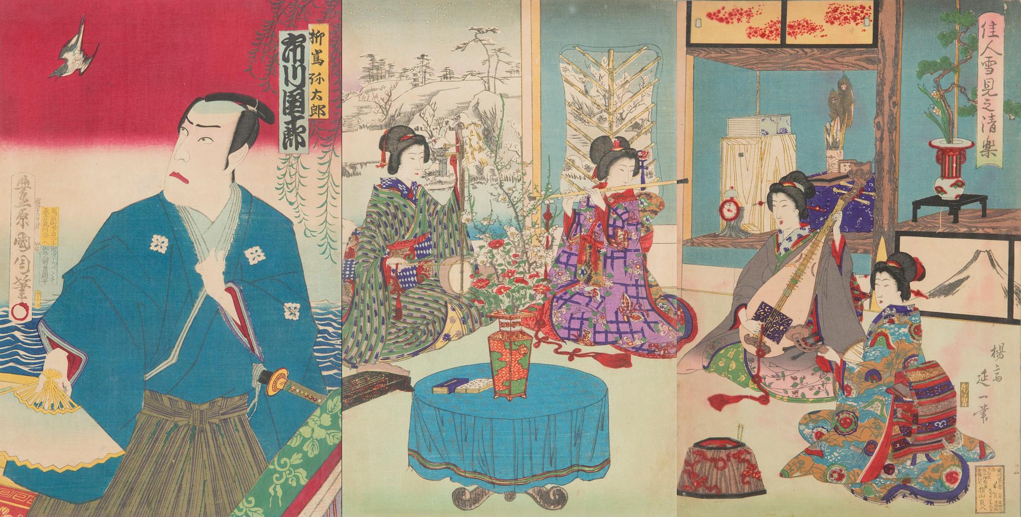 Three woodblock prints, Japan.