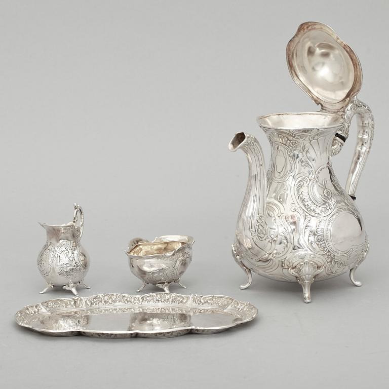 KAFFESERVIS, 4 delar, silver, GEWE, Malmö, 1900-tal, vikt 1275 g.