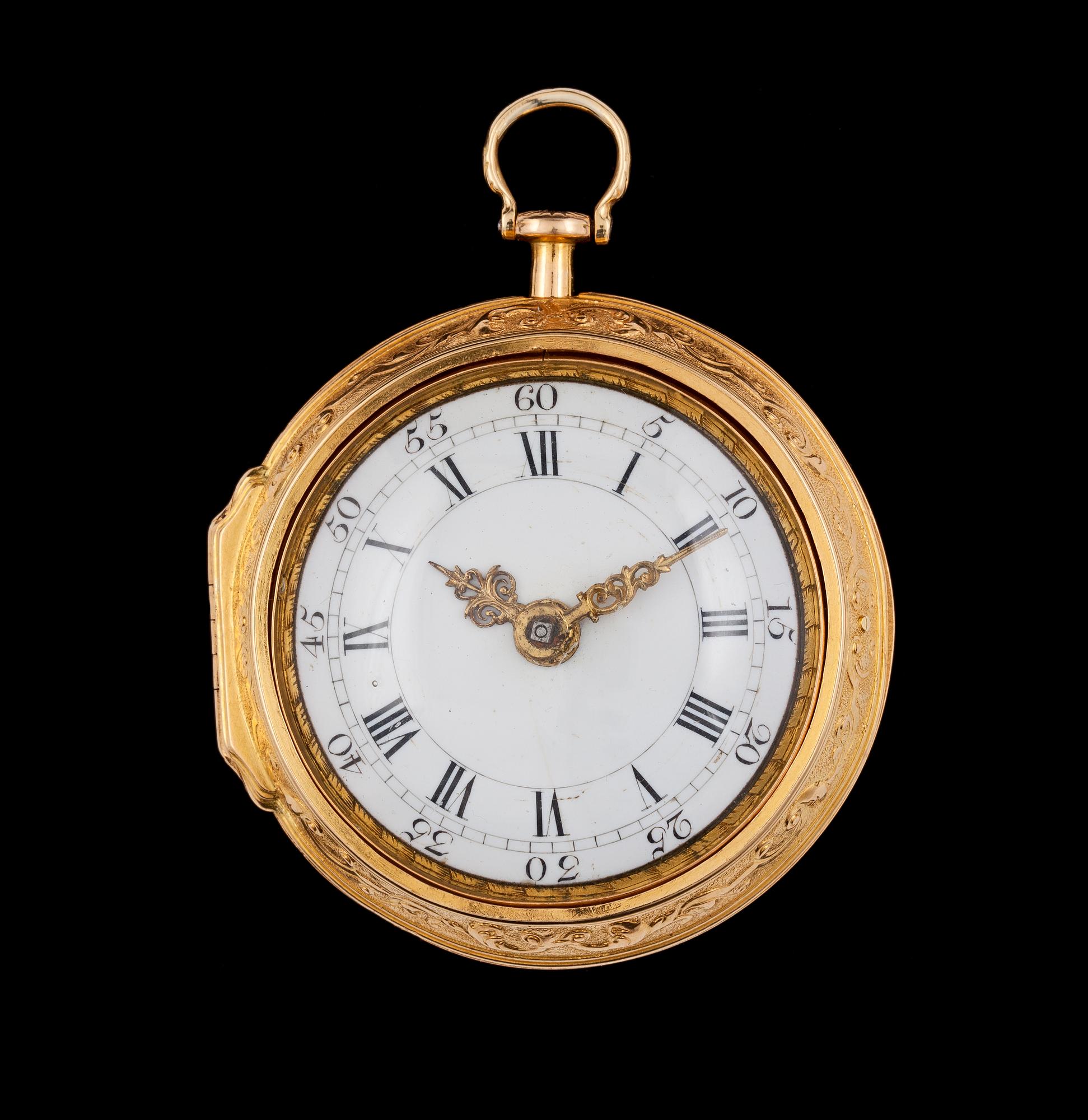 SPINDELUR, London, repousséboett. Tidigt 1700-tal.