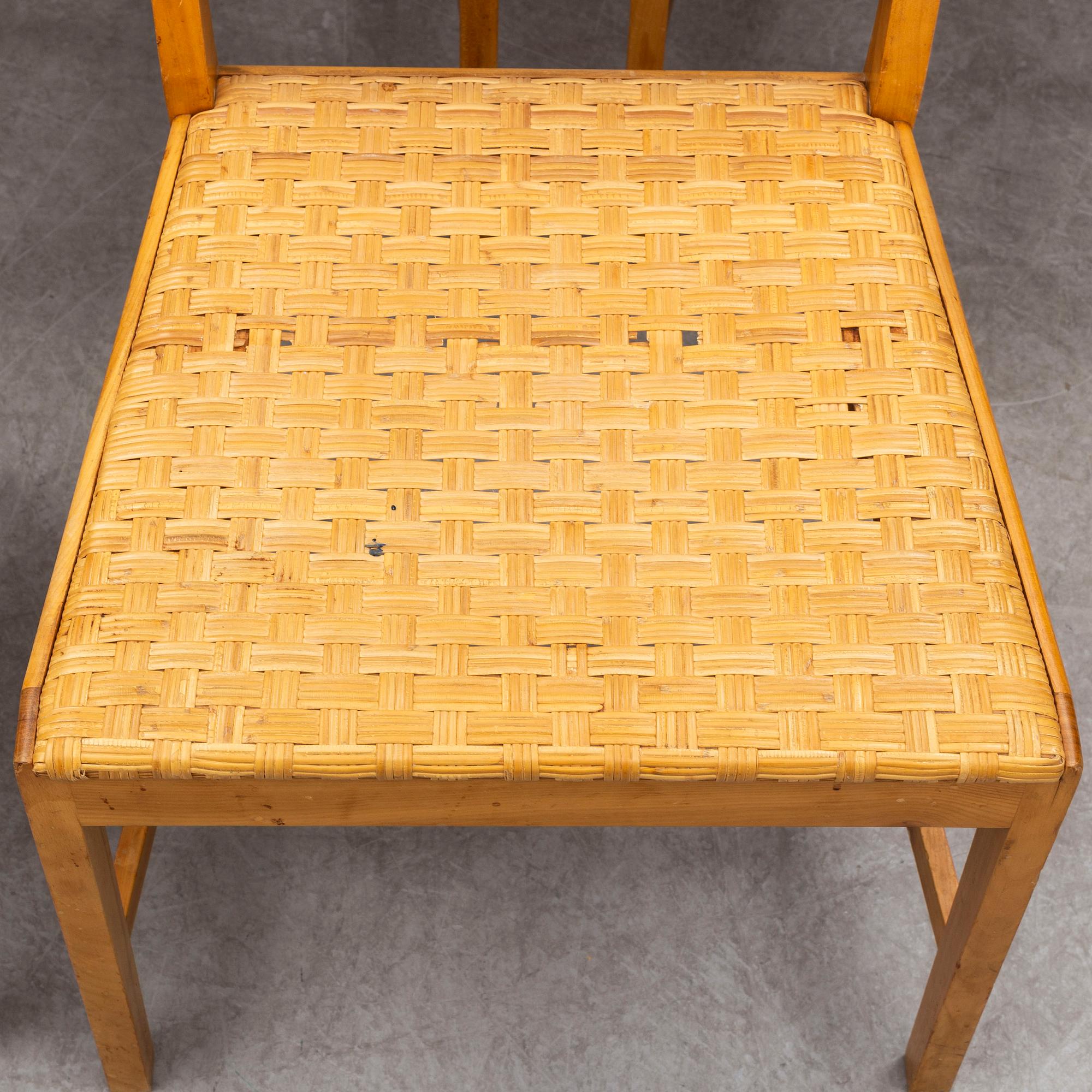 JOSEF FRANK, a set of six elm and rattan dining chairs, model 800.