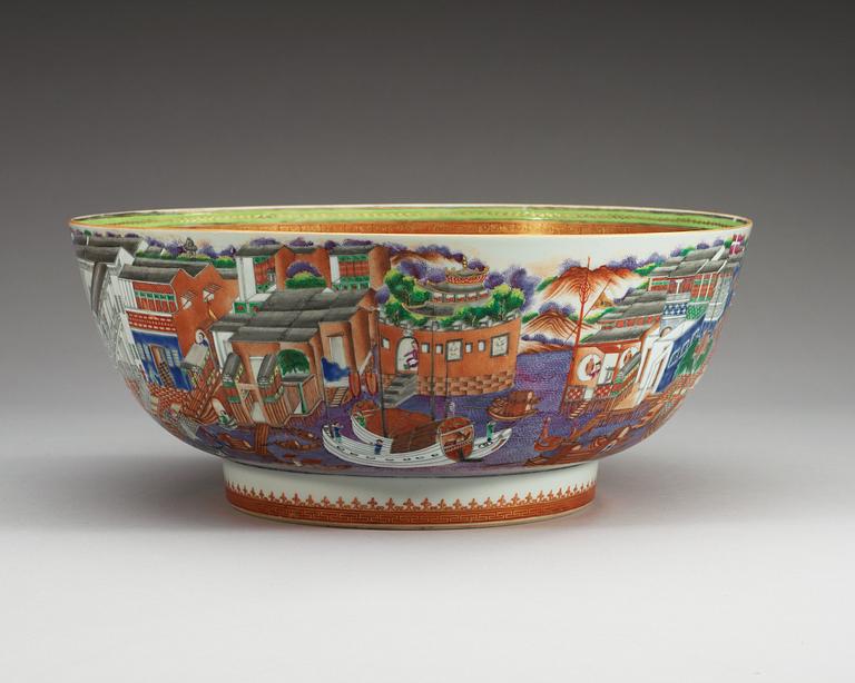 A massive Chinese Export 'Hong' punch bowl, Qing dynasty, Qianlong (1736-95).