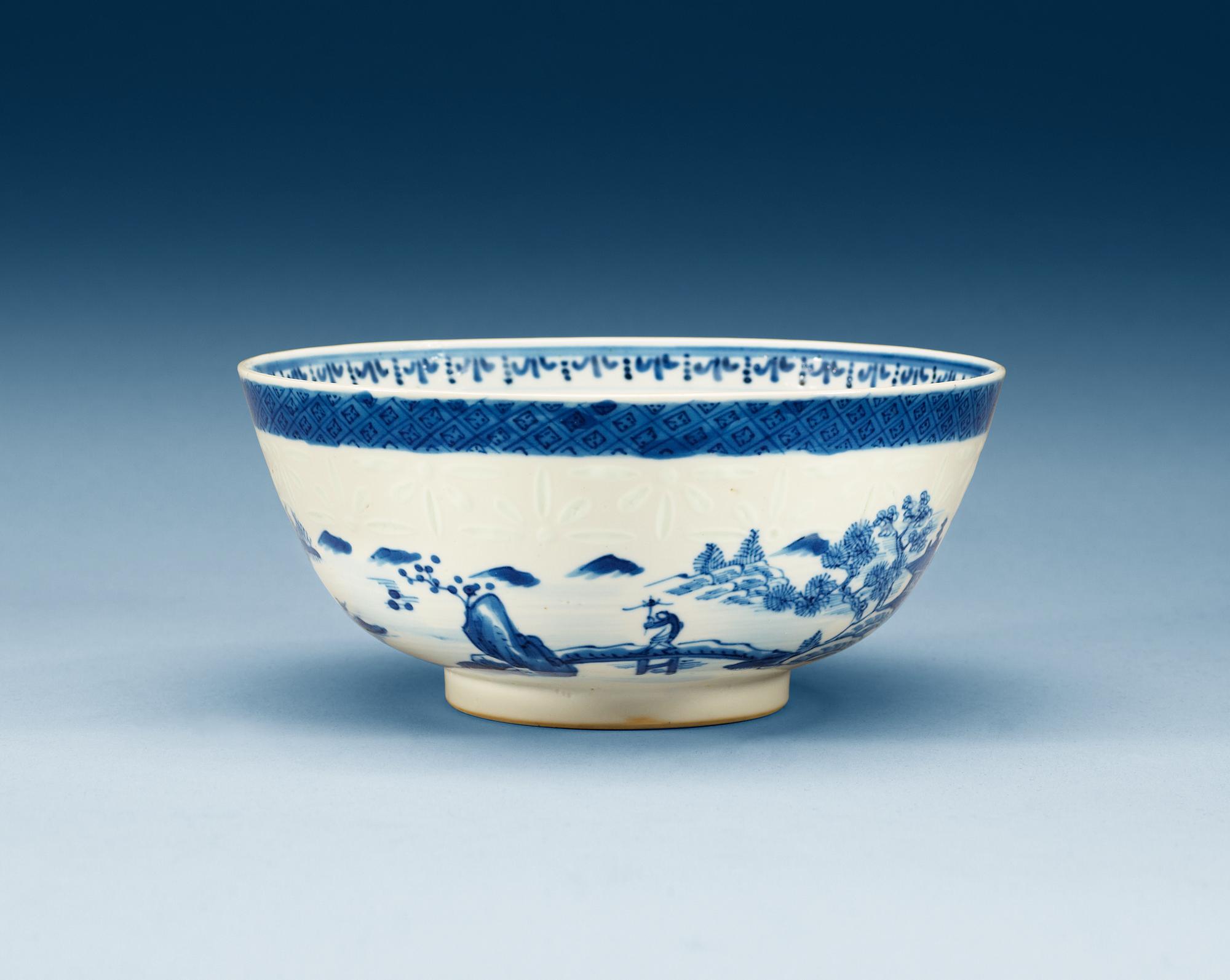 A blue and white bowl, Qing dynasty, 19th Century with Qianlong seal mark.