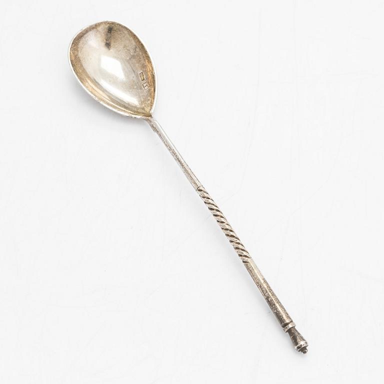 A silver sugar bowl and teaspoon, Moscow first half of the 20th century.