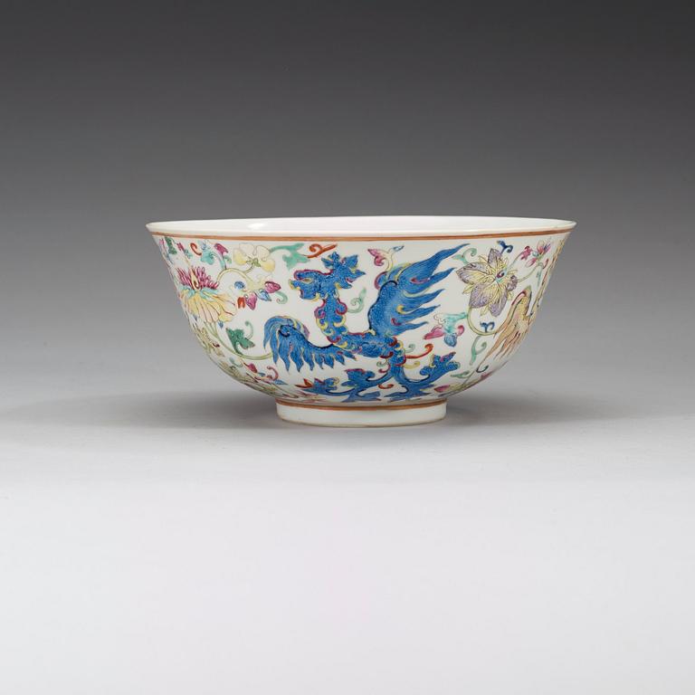 A famille rose Phoenix bowl, Qing dynasty, with Guangxu six character mark and period (1875-1908).