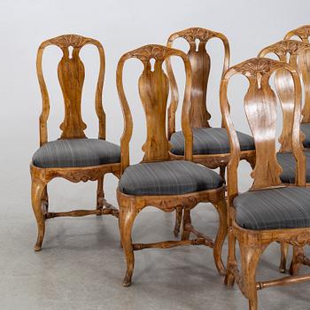 A set of six Swedish rococo chairs mid 1700's.