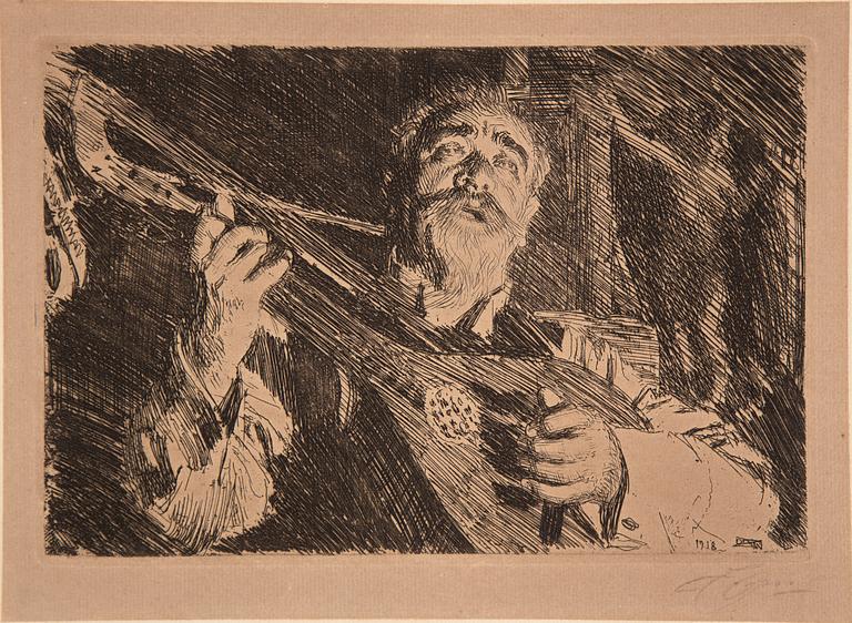 Anders Zorn, etsning, 1918, signerad med blyerts.