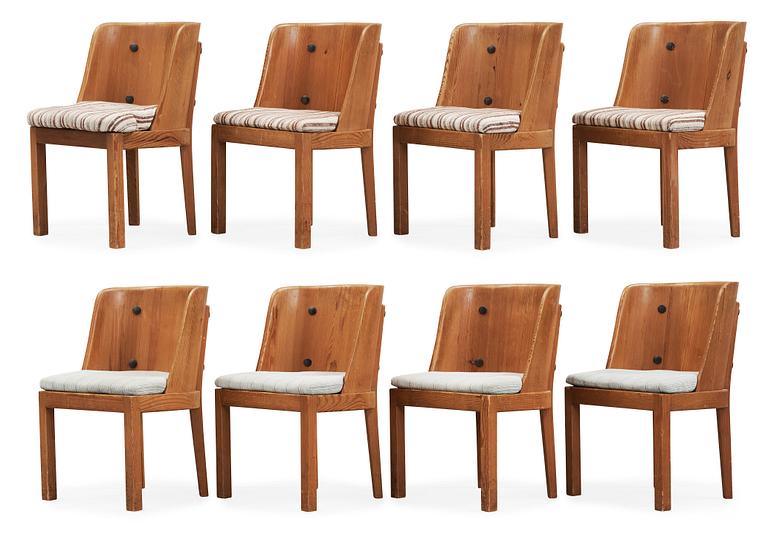 A set of eight Axel Einar Hjorth stained pine 'Lovö' chairs, Nordiska Kompaniet.