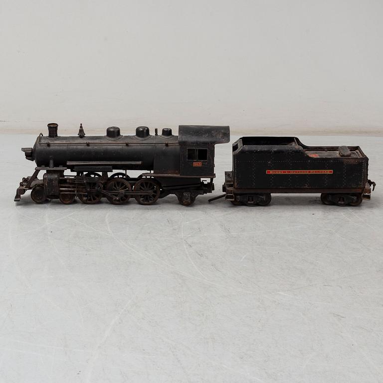 Buddy L Outdoor Railroad 1000 Pacific type locomotive and tender, pressed steel,Moline, USA, 1920s.