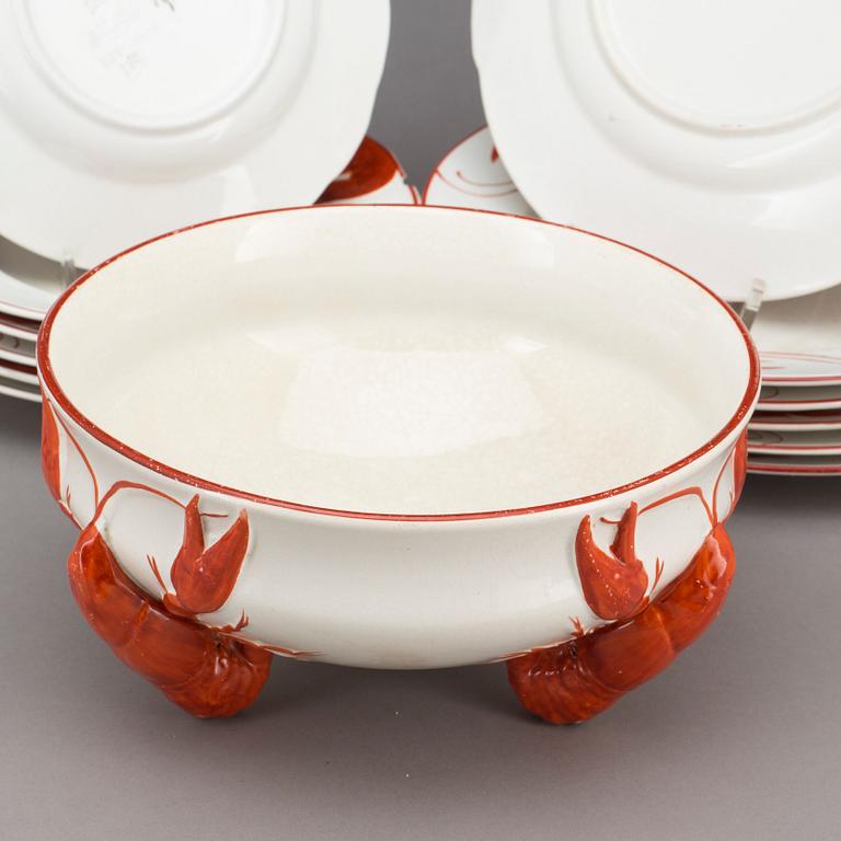 SERVISDELAR, 13 delar, flintgods. Alf Wallander, Kräftservis, Rörstrand. 1900-talets början.