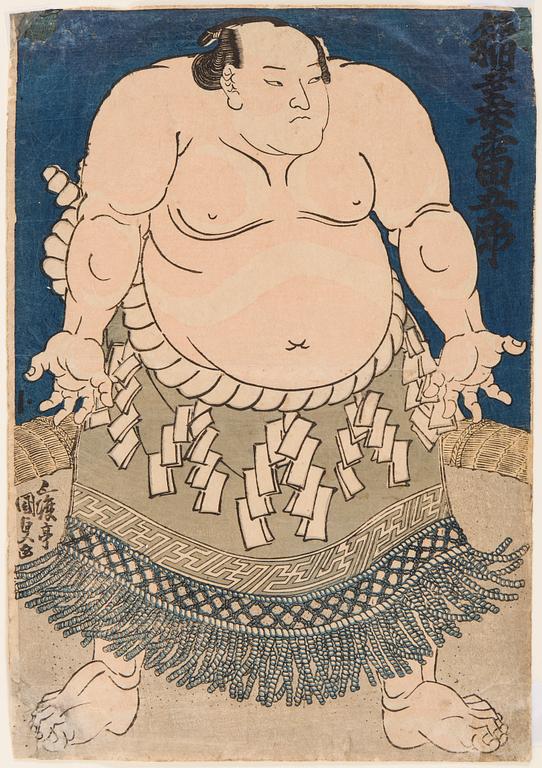 UTAGAWA KUNISADA, (1786-1864), färgträsnitt. Japan, 1830-tal. "Inazuma Raigoro".