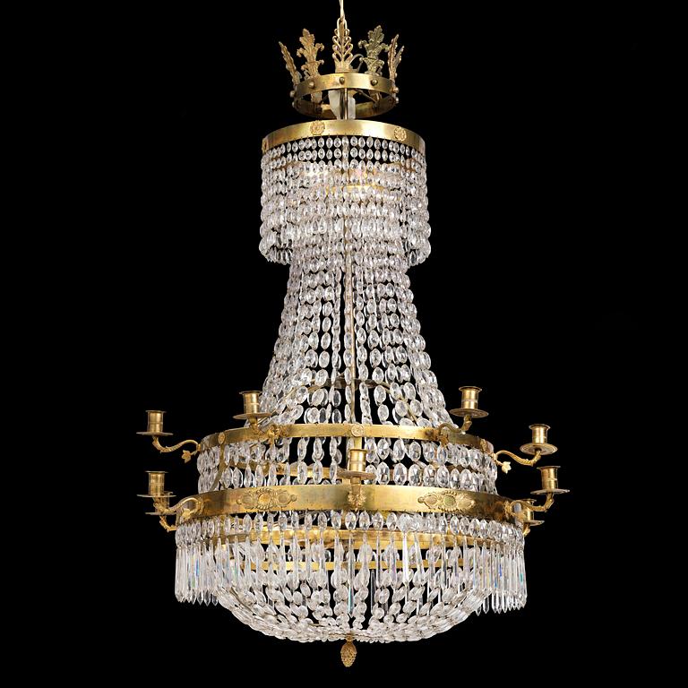 A Swedish Empire twelve-branch chandelier, Stockholm, early 19th century.