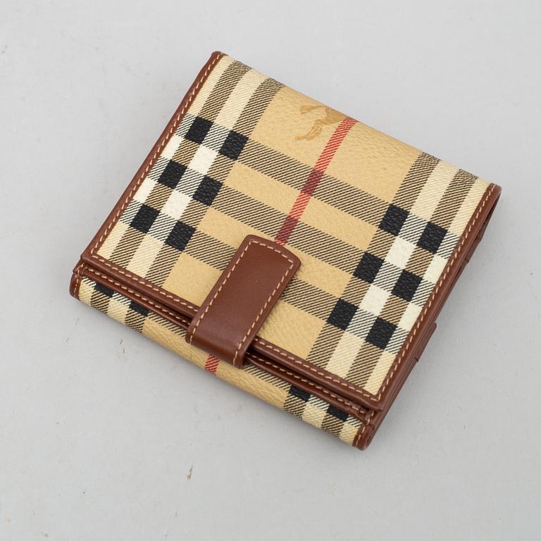 Burberry, a handbag and wallet.
