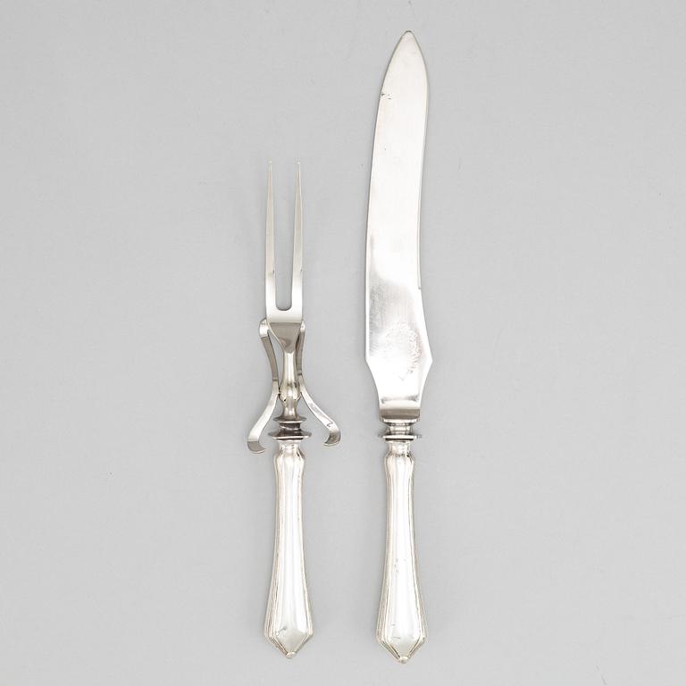 A set of Swedish Art Nouveau carving cutlery, mark of  B Erlandson, Kristianstad 1912.