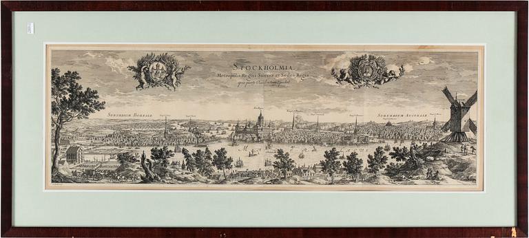 KARTA, kopparstick, Stockholmia Metropolis Regni Sueciae, et Sedes Regia", Erik Dahlberg, 1600-tal.