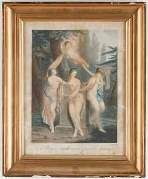 GRAVYRER, ett par, kolorerade, 1800-tal.
