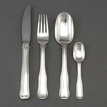 10 silver spoons, 1 fork, 1 spoon and 1 knife, Georg Jensen, sterlingsilver. After 1945. Weight 342 grams.