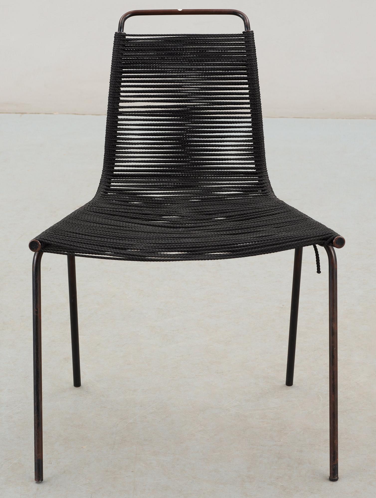 A Poul Kjaerholm 'PK-2' chair, probably for E Kold Christensen, Denmark, halyard seat with black enameled metal frame.