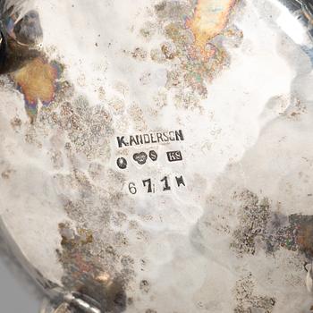 K Anderson, kaffeservis, 3 delar, silver, Stockholm 1936. Nysilverbricka samma modell medföljer.