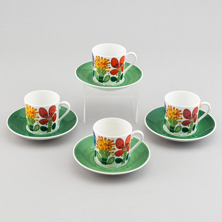 Stig Lindberg, kaffekoppar, 4 st, benporslin. "Tahiti", Gustavsberg.