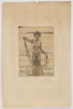 Anders Zorn · ANDERS ZORN, etsning. signerad med blyerts. Utförd 1910.