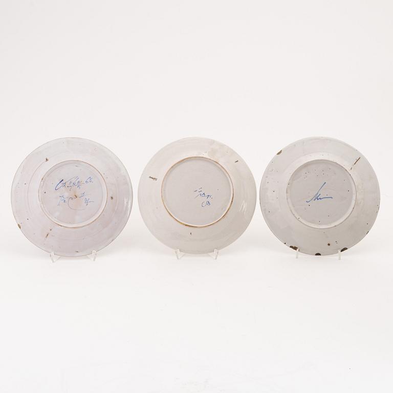 A set of three faienece plates from Marieberg and Rörstrand, mid 18th Century.