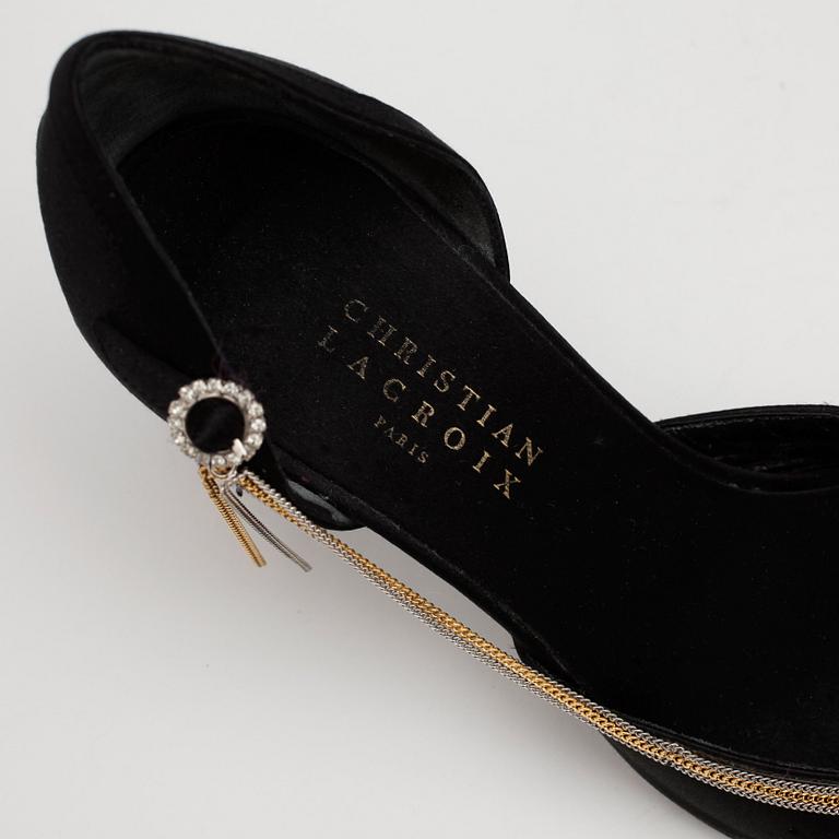 CHRISTIAN LACROIX, a pair of black satin shoes.