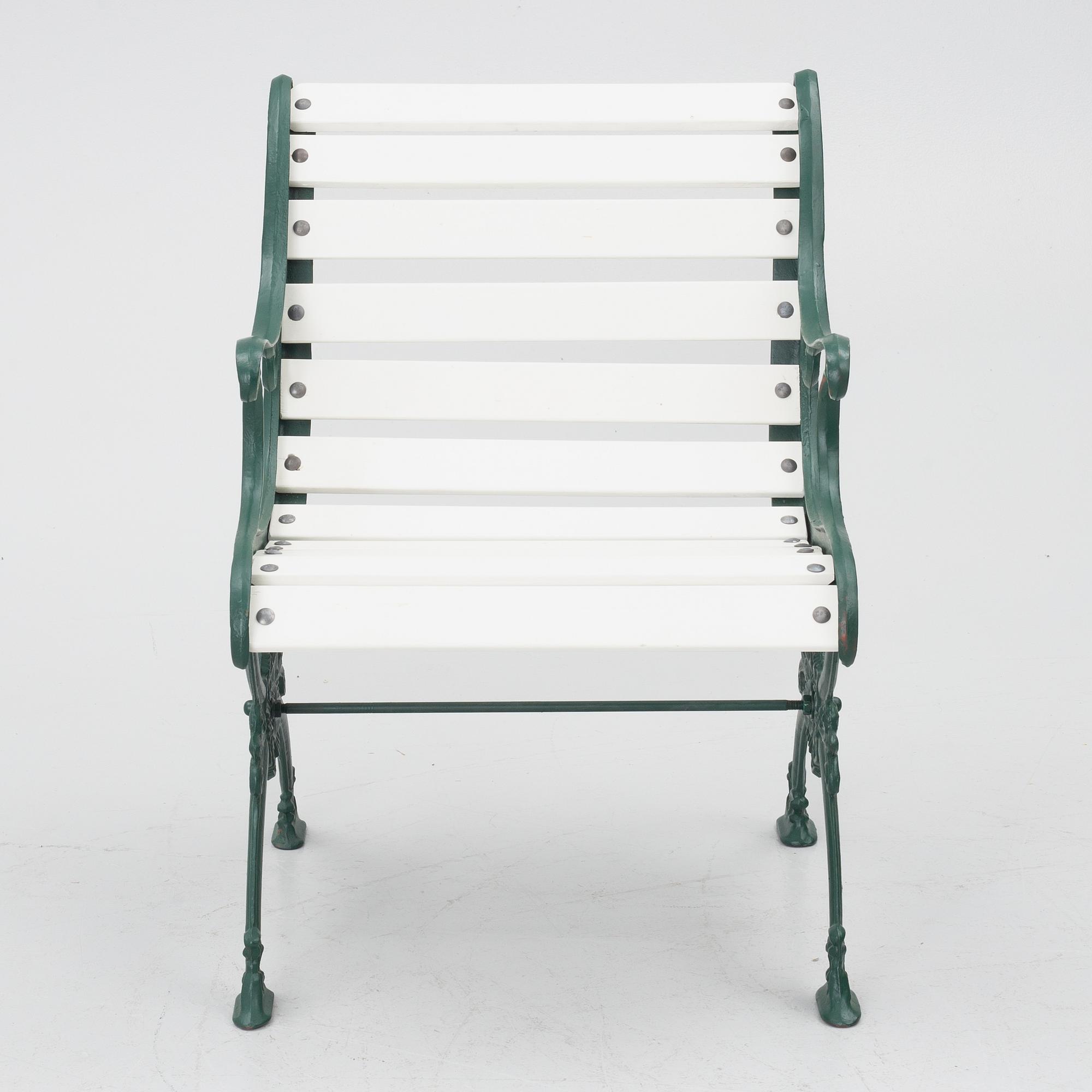Garden bench, armchair and table, 20th century.