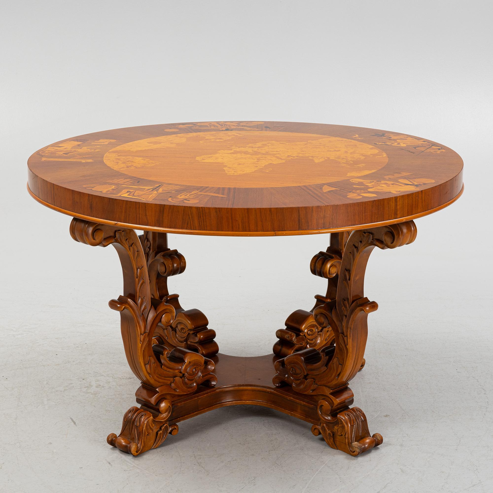 Soffbord, troligen Birger Ekman, Mjölby Intarsia, 1940-tal.