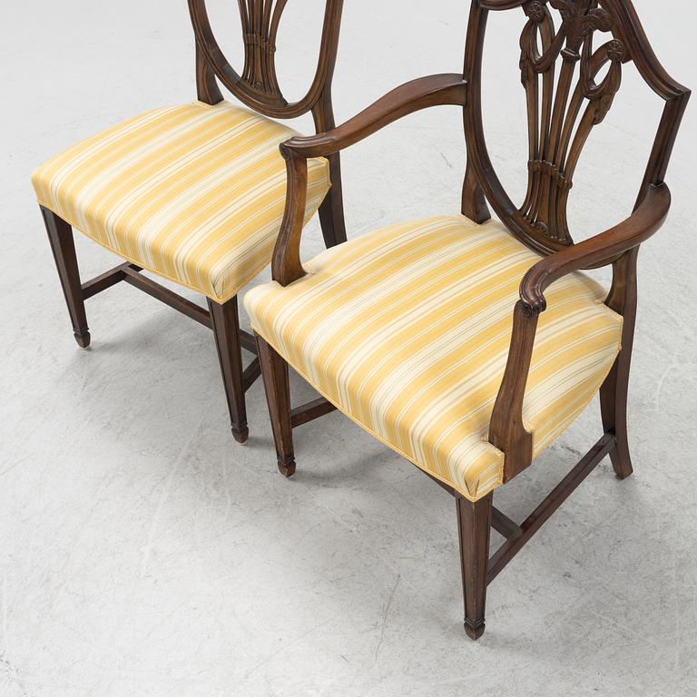A set of ten English Hepplewhite-style chairs, early 20th Century.