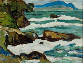 HELMER OSSLUND, signerad Helmer Osslund. Olja på smörpapper uppklistrat på papp-pannå.